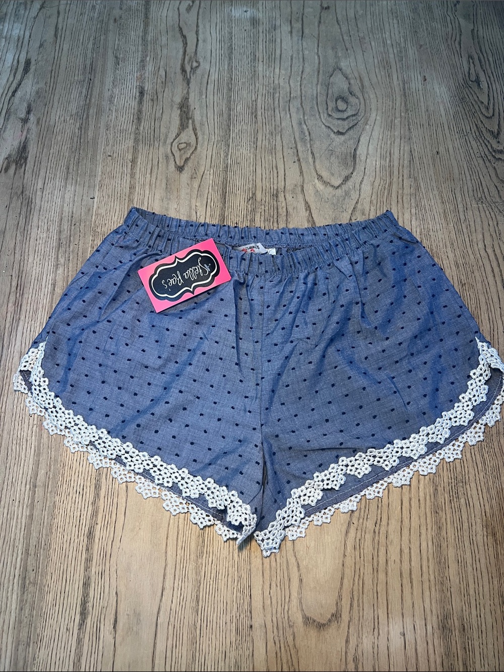 Blue Polka Dot Lace-Trim Women’s Shorts